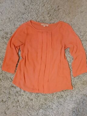 LOFT Coral Pleated Front Long Sleeve Tee